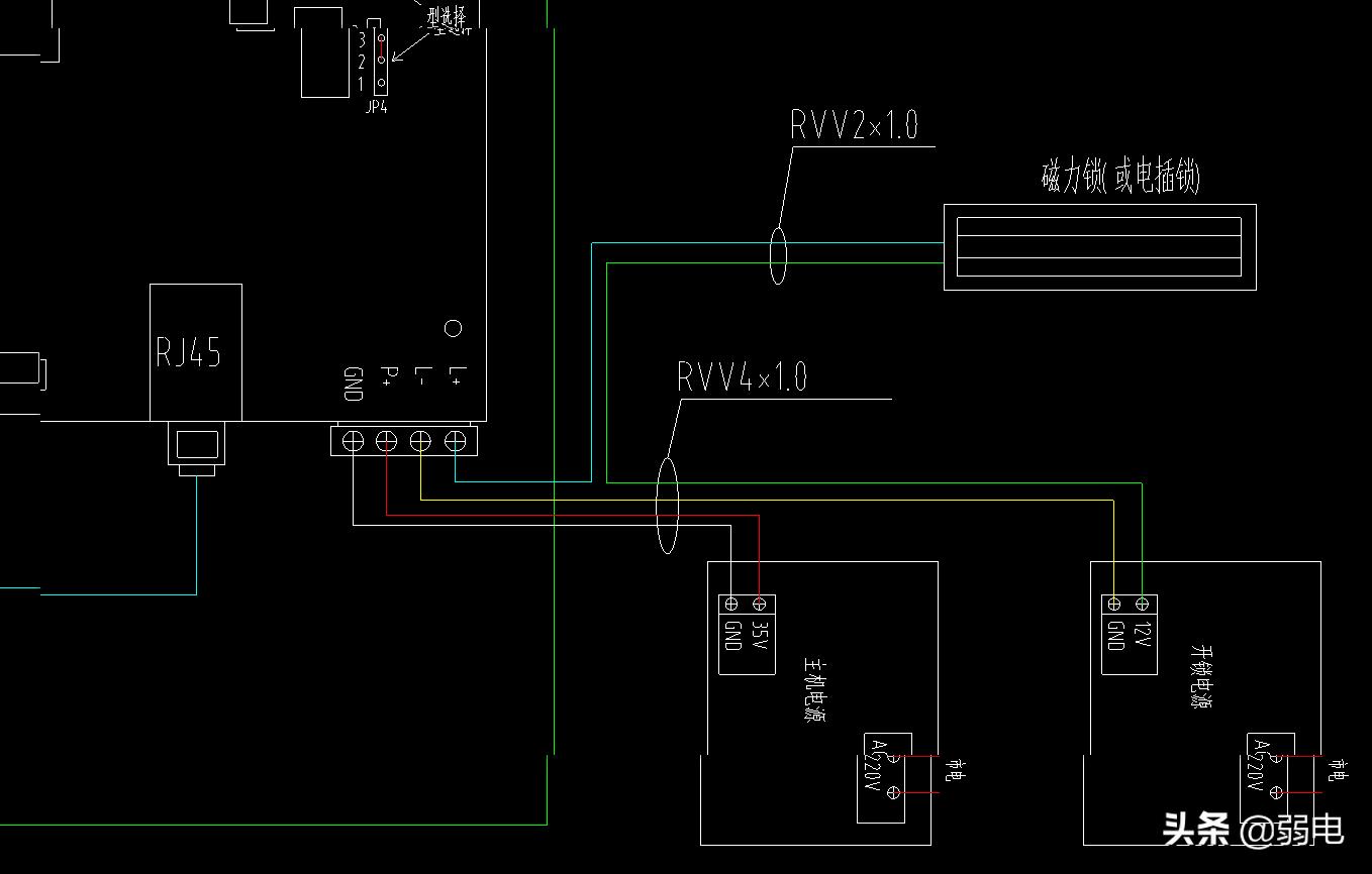 一份楼宇对讲系统图，接线与分机安装图